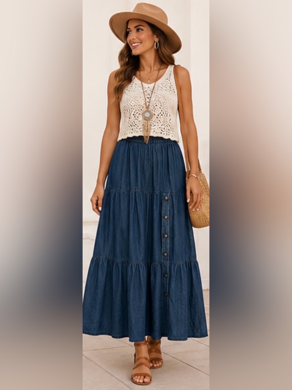 Crazy Cowgirl Tiered Crinkle Maxi Skirt — Dark Indigo Blue